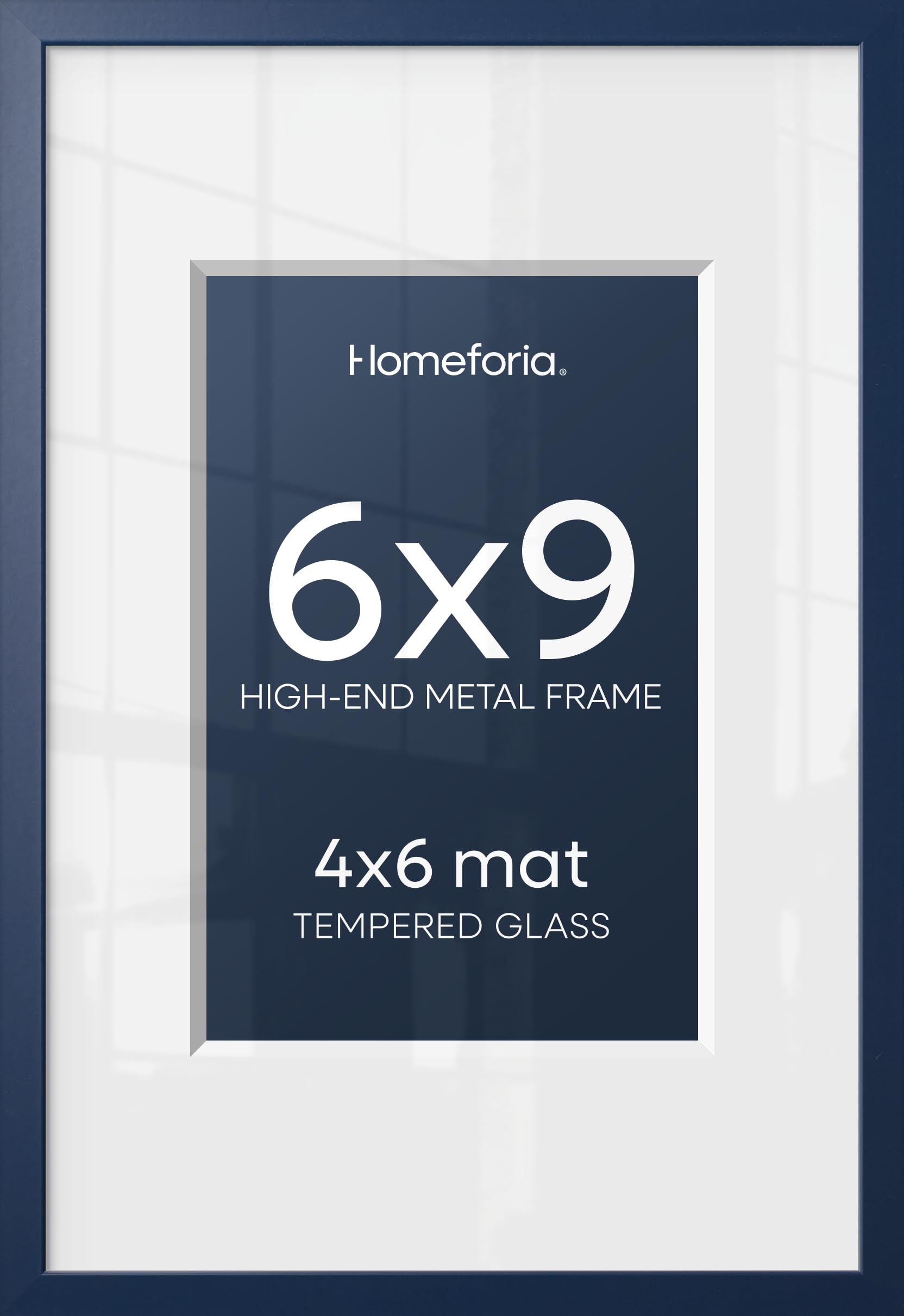 Homeforia 6x9 Blue Picture Frame, High-End Metal, 4x6 Mat, Glass | High End Aluminum, Tempered Glass, Acid-Free 4x6 Removable Mat, 6x9 in Edge-to-Edge Display 9x6, Wall Kit, Set Of 1