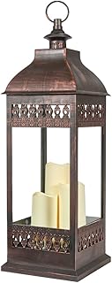 Smart Design San Nicola Triple LED Candle, 28-Inch Tall, Antique Bronze, With Durable Poly Construction With Real Glass and Metal Hanging Loop, Powered By Three Integrated LEDs, 80071