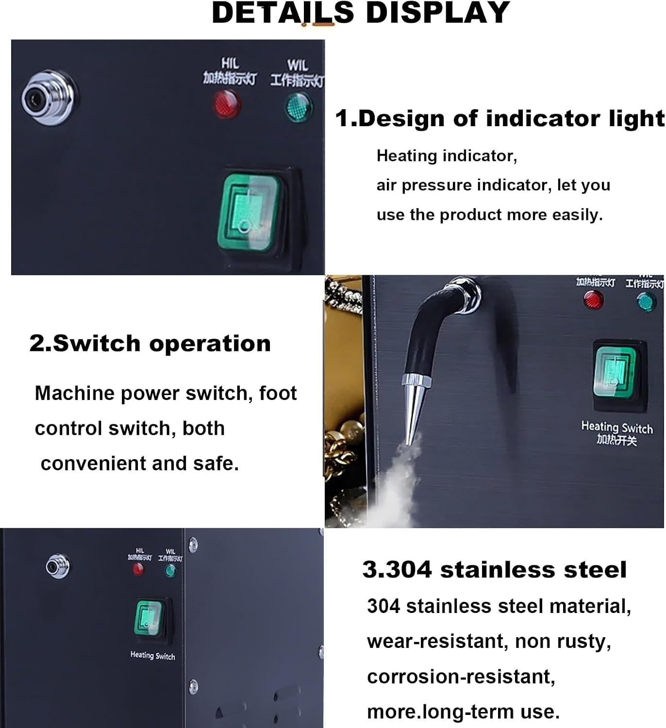 Nettoyeur Vapeur pour Bijoux 1500 W, Nettoyage Haute Pression de lacier Inoxydable 304, Lave-Pierres à ultrasons 2 L pour Or, Argent, Lunettes, Montres, bagues, Petites pièces et Circuits imprimés.