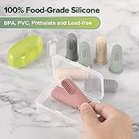 Vista 7 de haakaa Juego de cepillos de dientes de silicona para bebés, el primer cepillo de dientes con funda, cepillo de dientes de cerdas suaves para cuidado