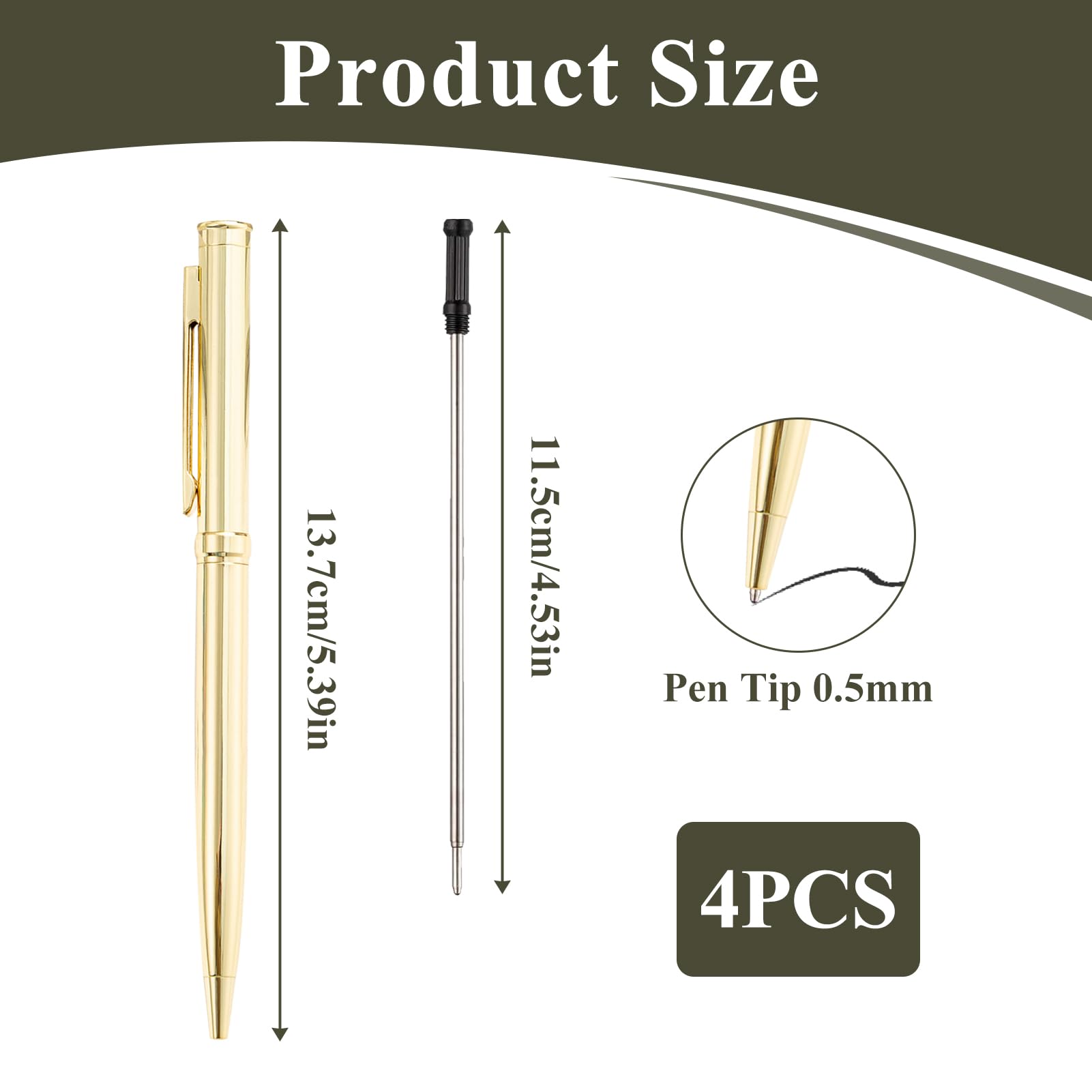 4 Pack Metal Ballpoint Pens, Retractable Metallic Pen Slim Stainless Steel with Black Ink, Smooth Writing Comfortable Grip - Image 2