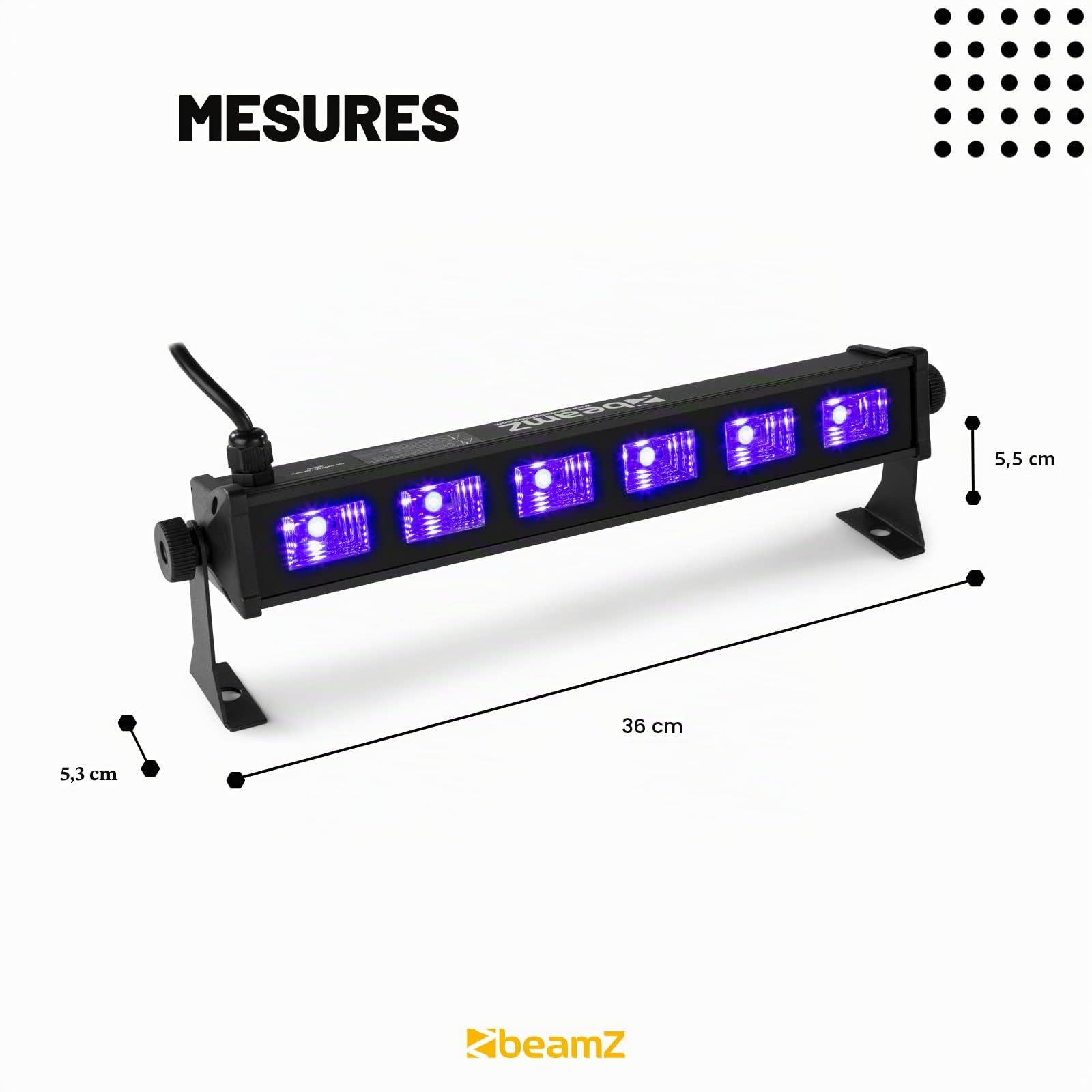 BeamZ Barre LED UV BUV63-6 LED UV, Puissance 3 Watts chacune, Consommation 20W, Très Légère, Facile à Transporter, Idéale pour les Soirées à Thème