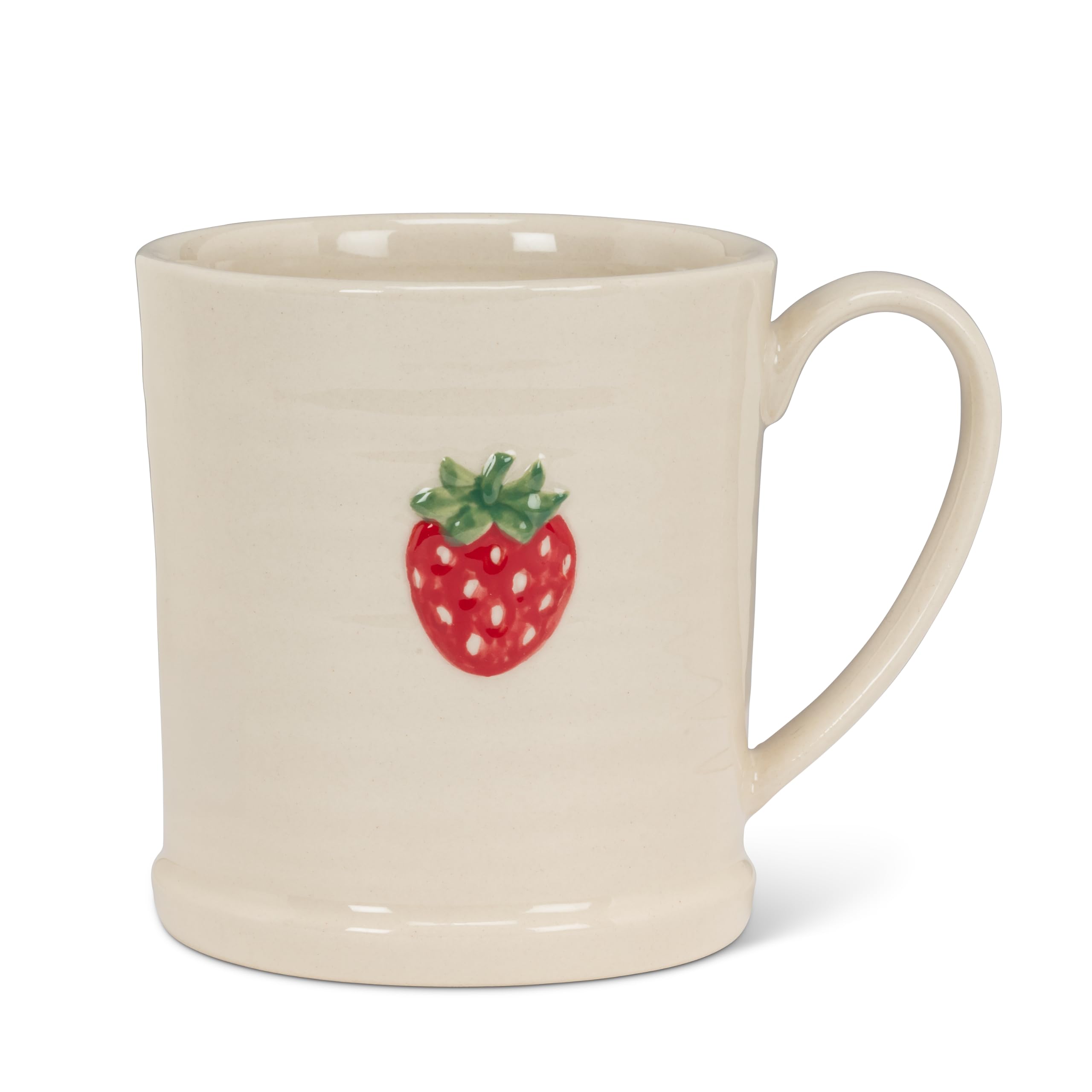Abbott Collection Home Ivory/Red Rimmed With Strawberry Mug, Stoneware, 12 Oz Capacity, Multi-Color