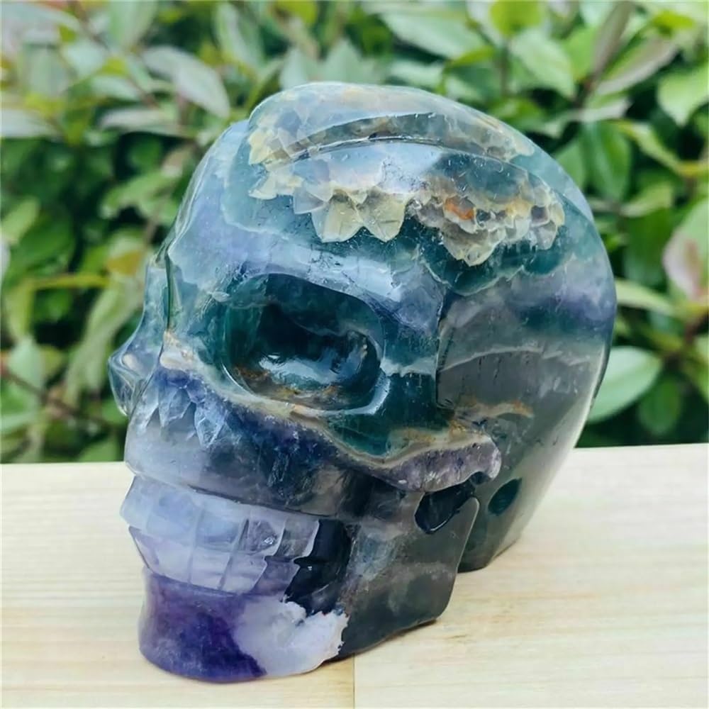 Fluorite Quartz Skull Hand Carved Crystal Home Decor(Size:450-500g)
