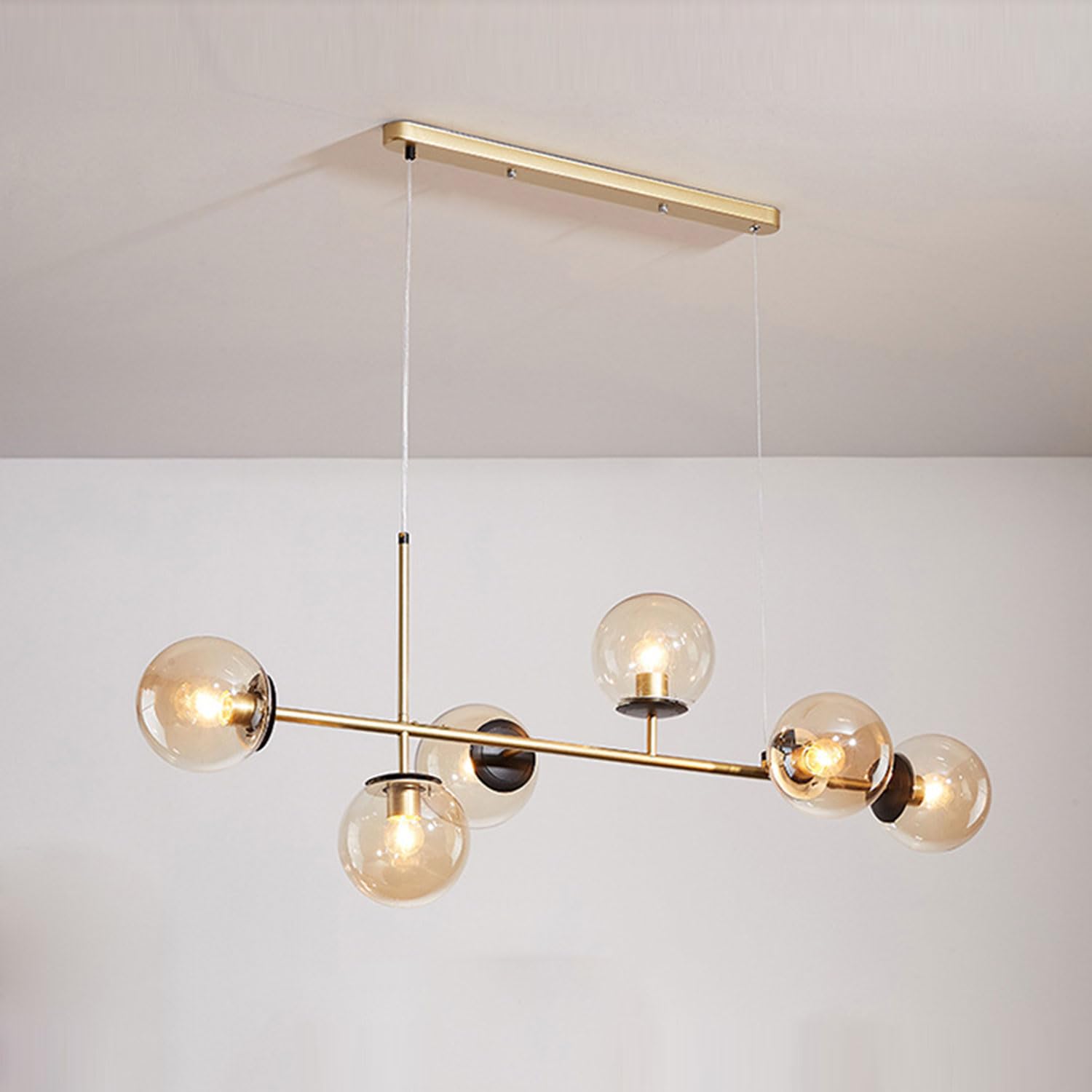 Moderne lampade a Sospensione a 6 luci, lampadario per Interni in Ferro con Paralume sferico in Vetro, Lampada a Sospensione Industriale da soffitto da 118 cm per Soggiorno, Sala da Pranzo