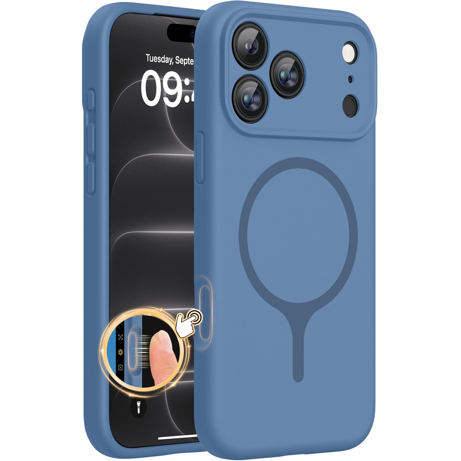 Miracase Silicone &amp; Magnetic for iPhone 18 Pro Max Case, Glass Blue