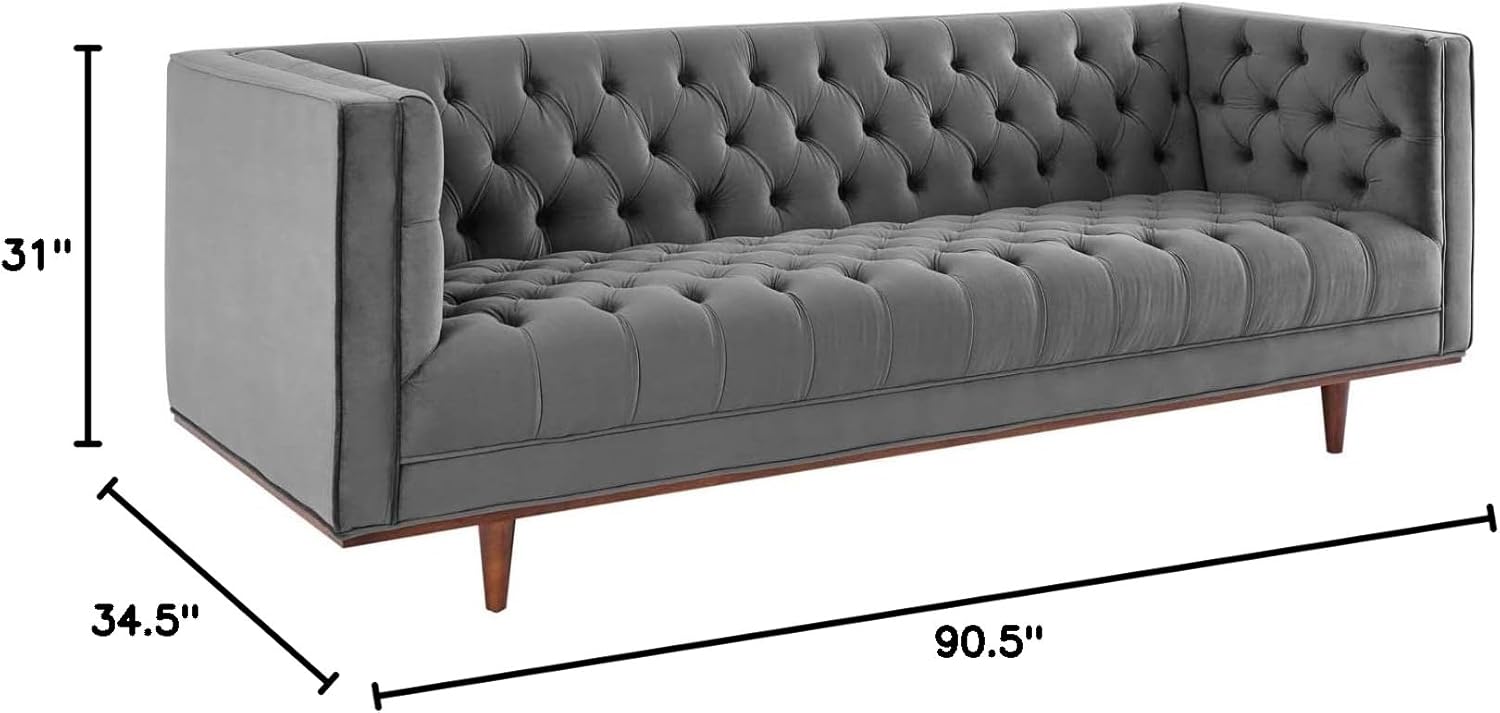 Modway Elation Tufted Performance Velvet Sofa in Gray