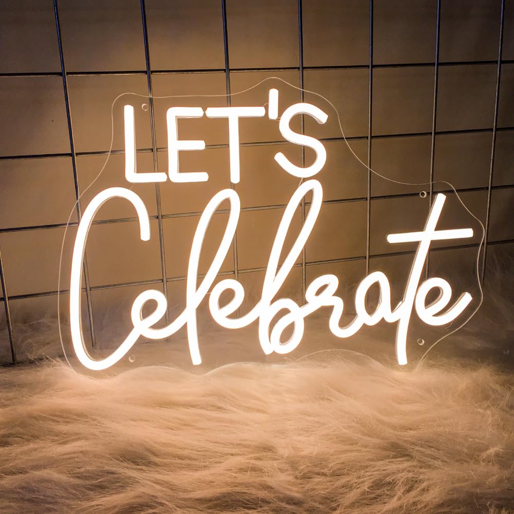 Let's Celebrate Neonschild, warmweiße LED-Neonlichter für Wanddekoration, USB-betriebene Neonschilder für Wohnzimmer, Esszimmer, Thanksgiving und Party-Dekorationen (38,1 x 26,9 cm)