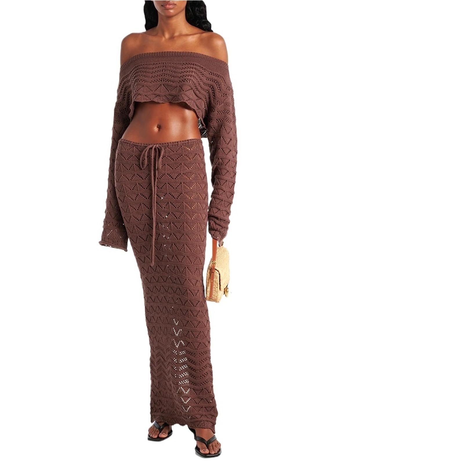 Copricostume Bikini Manica Lunga Top Corto Coulisse Gonna Corta Spiaggia Donna Costume da Bagno Estivo