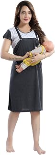 Fabme Women's Cotton Medium Casual Nursing Knee Length Nighty (Nw0171_Black_Free Size) Price In India
