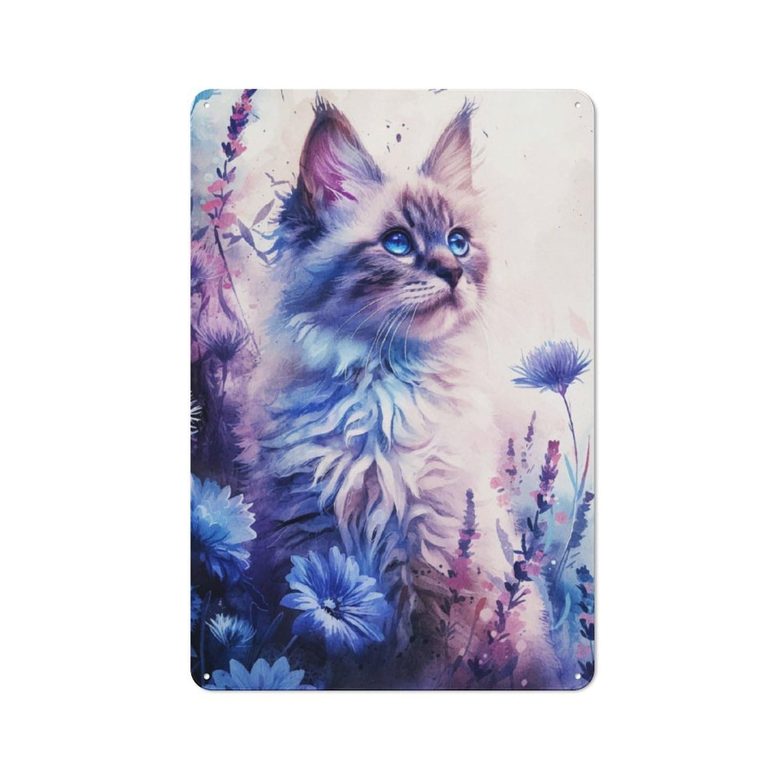 Junmoney Cat Flower Animal 30X20cm Rustic Metal Plaque With For Café Or Restaurant, For Themed Interiors In Cafés And Restaurants