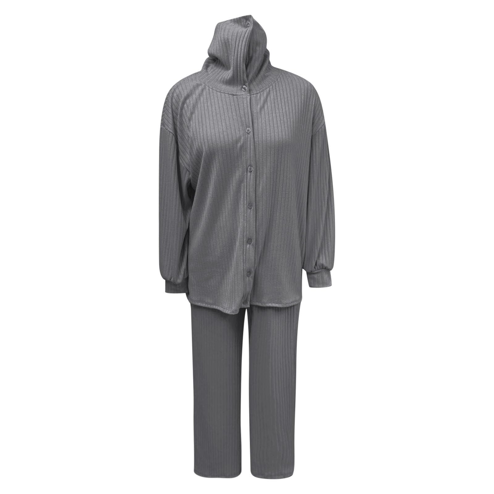 Elegantes Damen Strickensemble mit hochgeschlossenem Cardigan weiter Hose für einen modernen stilvollen