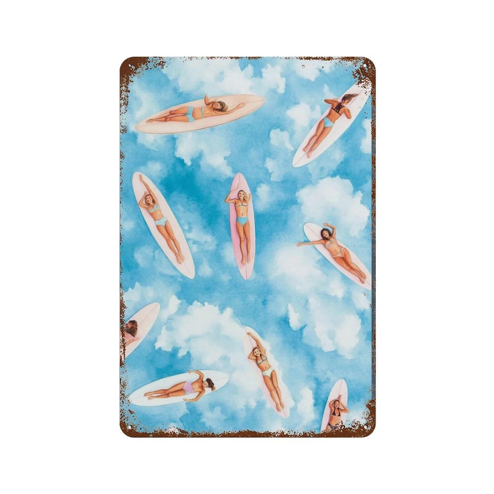 YHGERTKU Cloud Surfers Pastel Watercolor 02 Wall Art Retro Iron Vintage Metal Tin Sign Poster Modern Decor for Living Rooms Gift 30x20cm