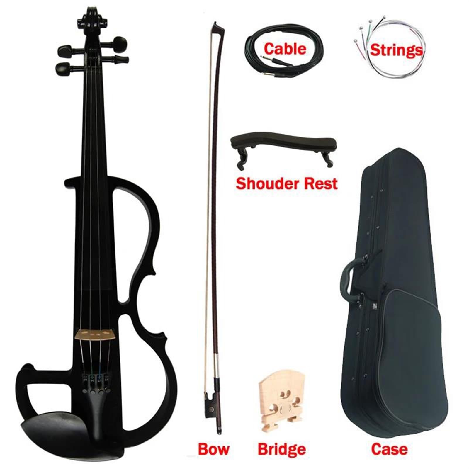Violon Silencieux En Bois Massif Purement Noir Pièces De Raccords En Ébène 4/4 Violon Électrique Pleine Grandeur