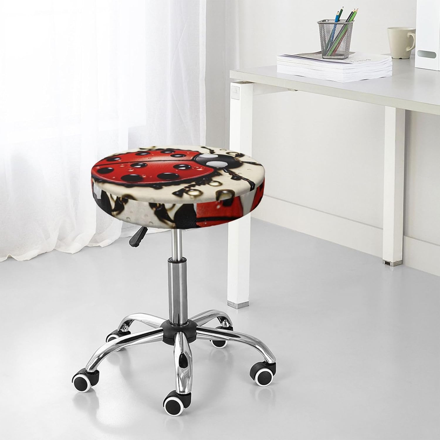 Bar Stool Cover Round Elastic Stool Cushion Covers Beautiful Ladybug Bar Chair Cover Washable Stool Cushion Slipcover Stretch Stool Seat Covers for 12-14 Inch Chair