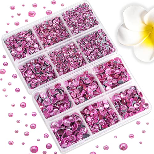 Image of BEADSLAND 6736pcs Hotfix Rhinestones Flatback,Pink Rhinestones for Crafts Clothes Mixed 5 Sizes, Hotfix Crystals with Tweezers and Wax Pencil Kit, SS6-SS30,Dark Pink