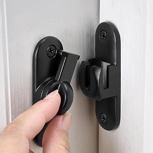 Paquete de 2 cierres de puerta de granero de 90180 negro mate, cerradura de puerta de ángulo recto, pestillo abatible de aleación de zinc para