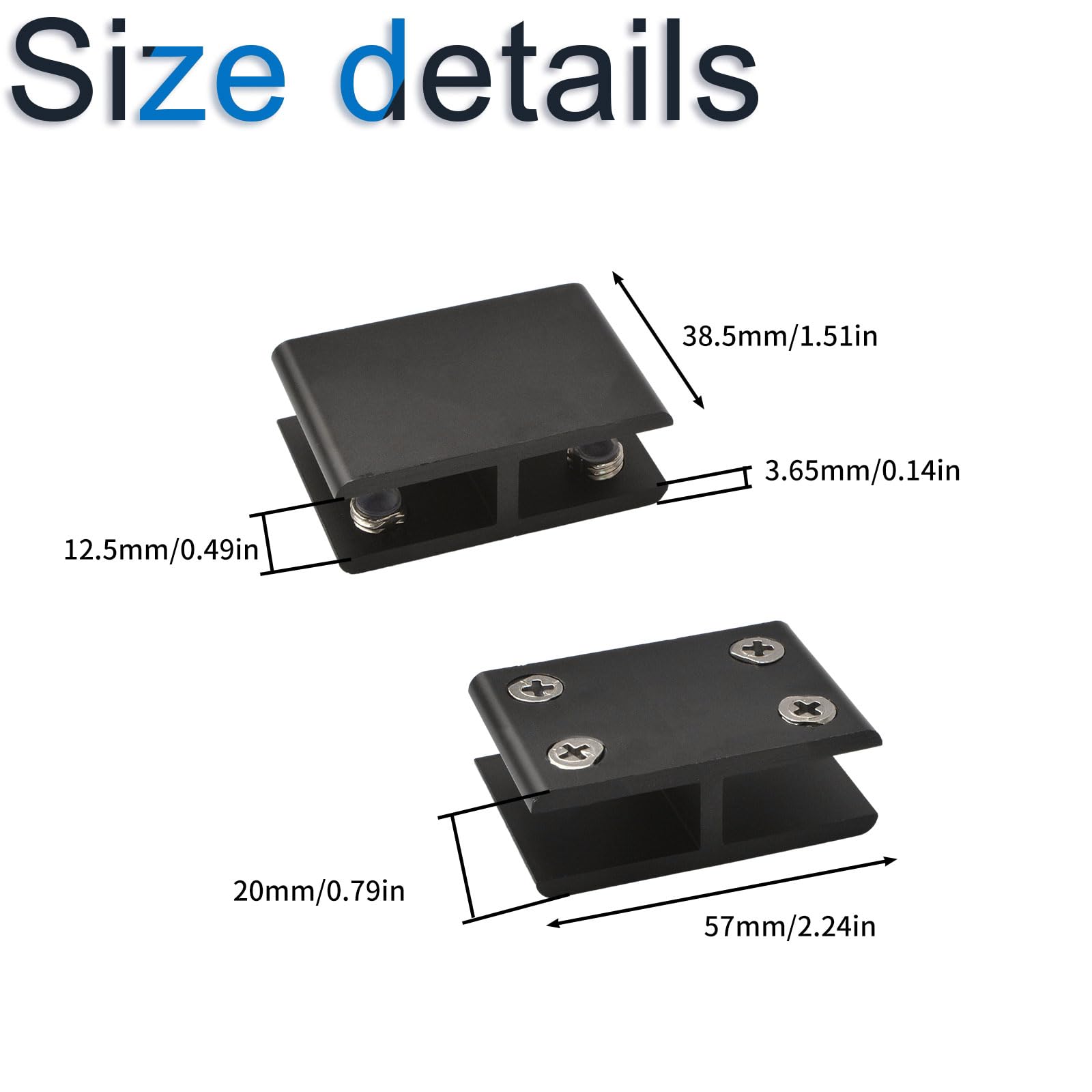 Set 4 Clip Per Vetro Rettangolari In Alluminio, Regolabili Per Spessori 6-10 Mm - Supporto Mensole, Porte Vetro