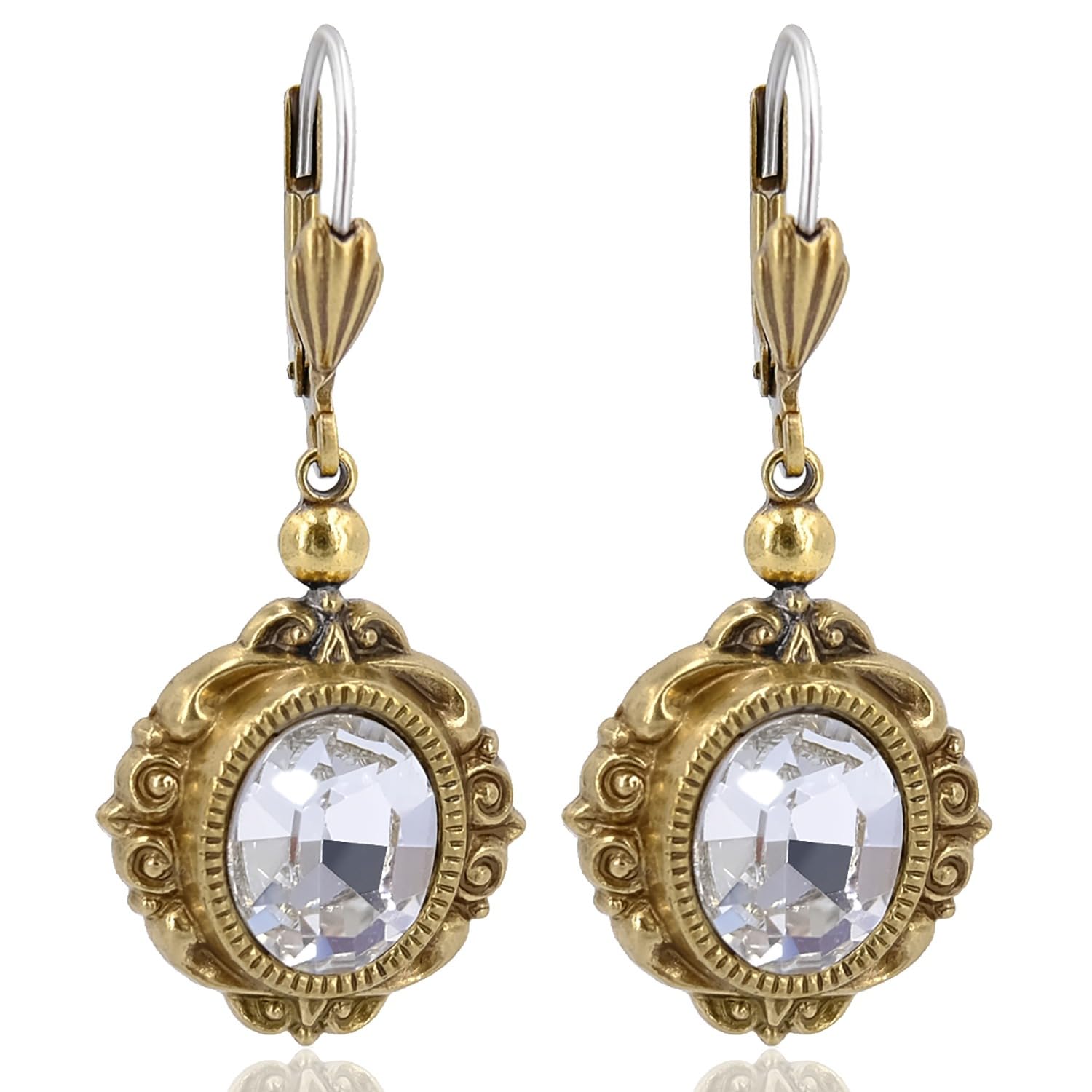 Jugendstil Ohrringe Gold Marken Kristalle Mauve Ohrhänger Ov