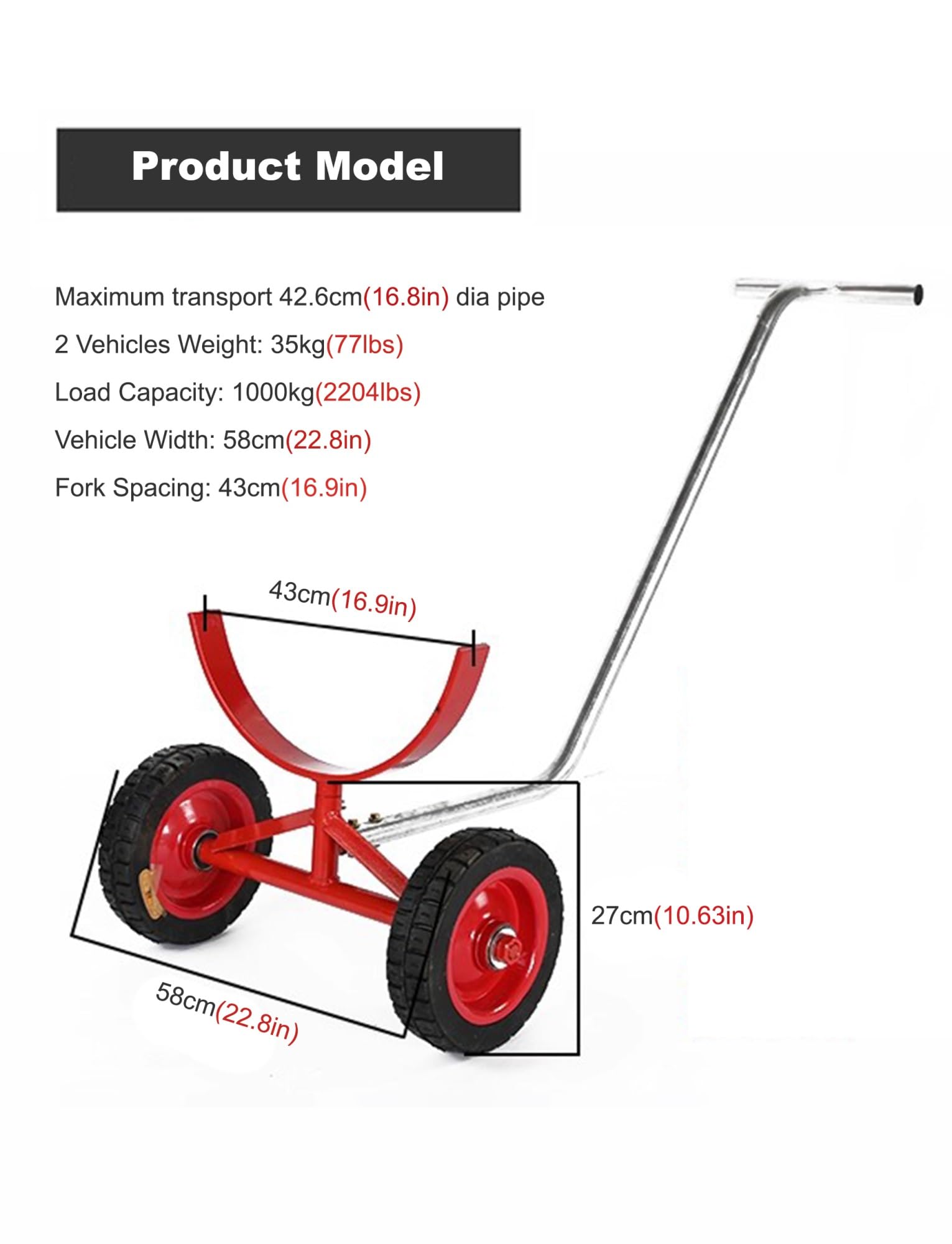 Chariot de transport robuste pour tuyaux – Capacité de 1 000 kg – Chariot pour construction, entrepôt, atelier – Solution de transport de charges lourdes facile à manœuvrer