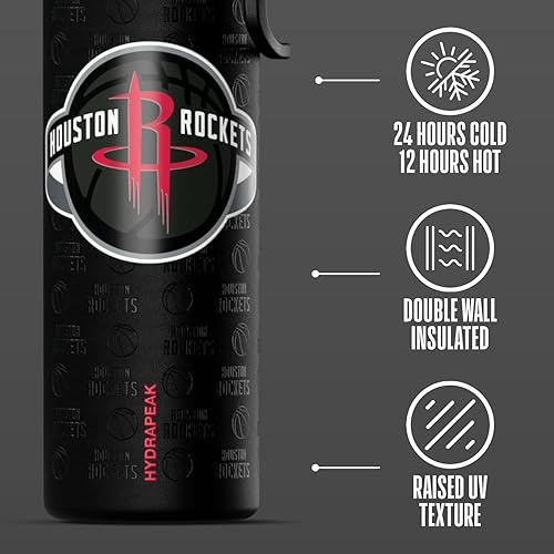 Miniatura 6 de Hydrapeak x Botella de agua activa con licencia oficial de la NBA Houston Rockets de 26 onzas con tapa para beber y asa, reutilizable, acero