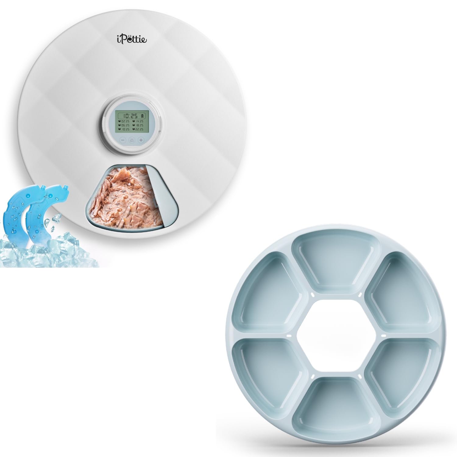 Brioche Automatic Wet Food Feeder for Pets - True 6-Meal Cordless Fresh Can Dispenser with Two Ice Packs, Perfect for Newborn Senior Cats and Small Dogs, with Extra Replacement BPA-Free ABS Food Tray