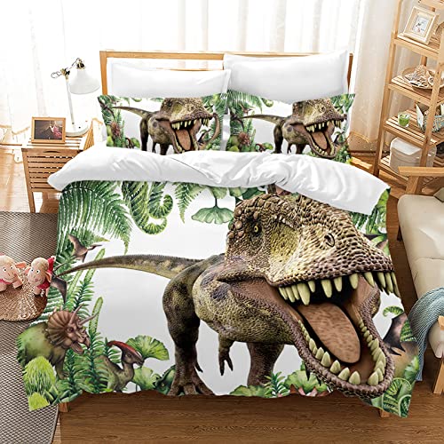 Parure de lit dinosaure 220 x 240 cm en microfibre avec housse de couette et 2 taies d'oreiller pour garçon et adolescent Cover