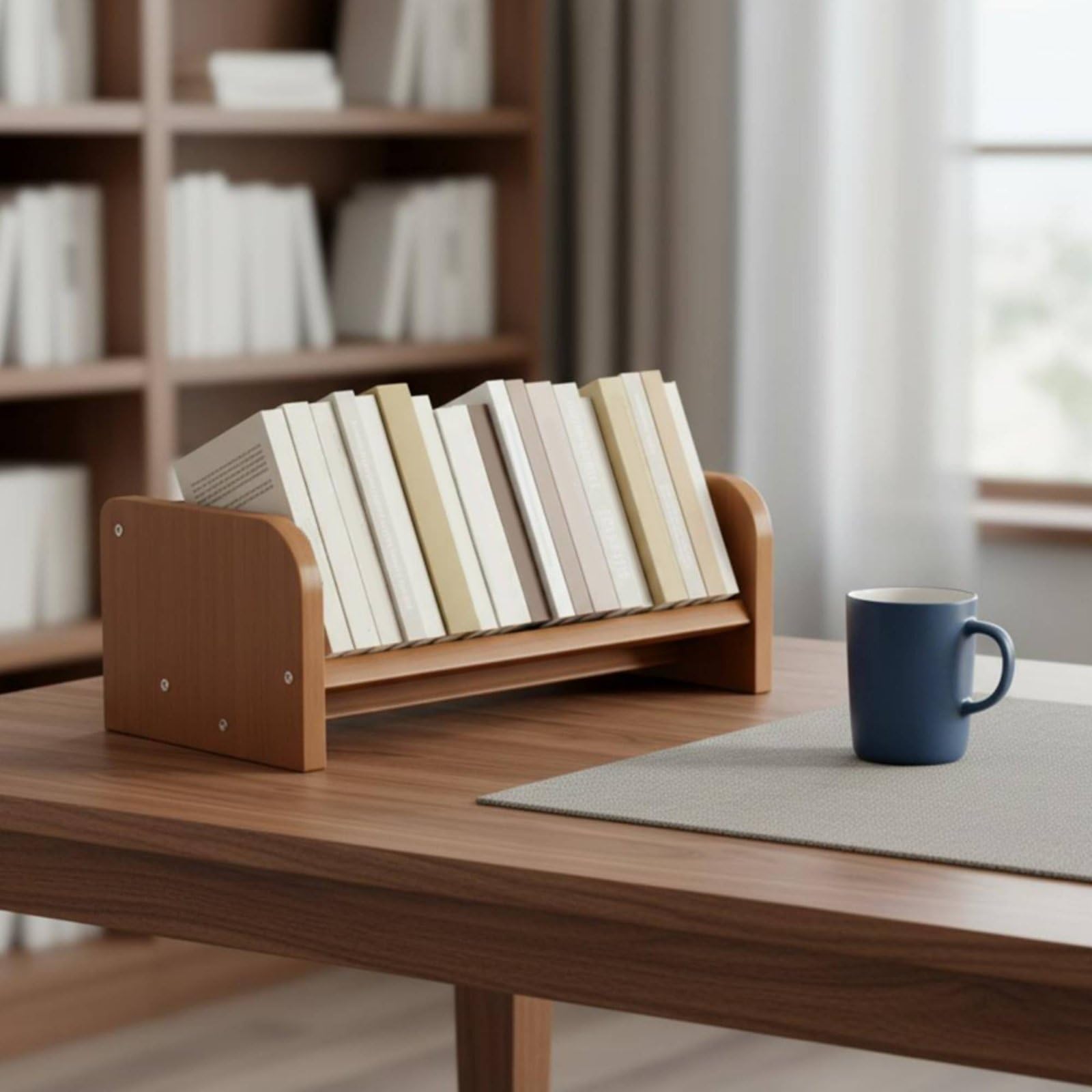 Desktop Regal Schreibtisch Organizer Bücherregal Ablage Bambus Ständer Bücherstütze aus Verdicktem Bambus Und Offenem Aufbewahrungsfach für Büro, 40 cm, Teebraun