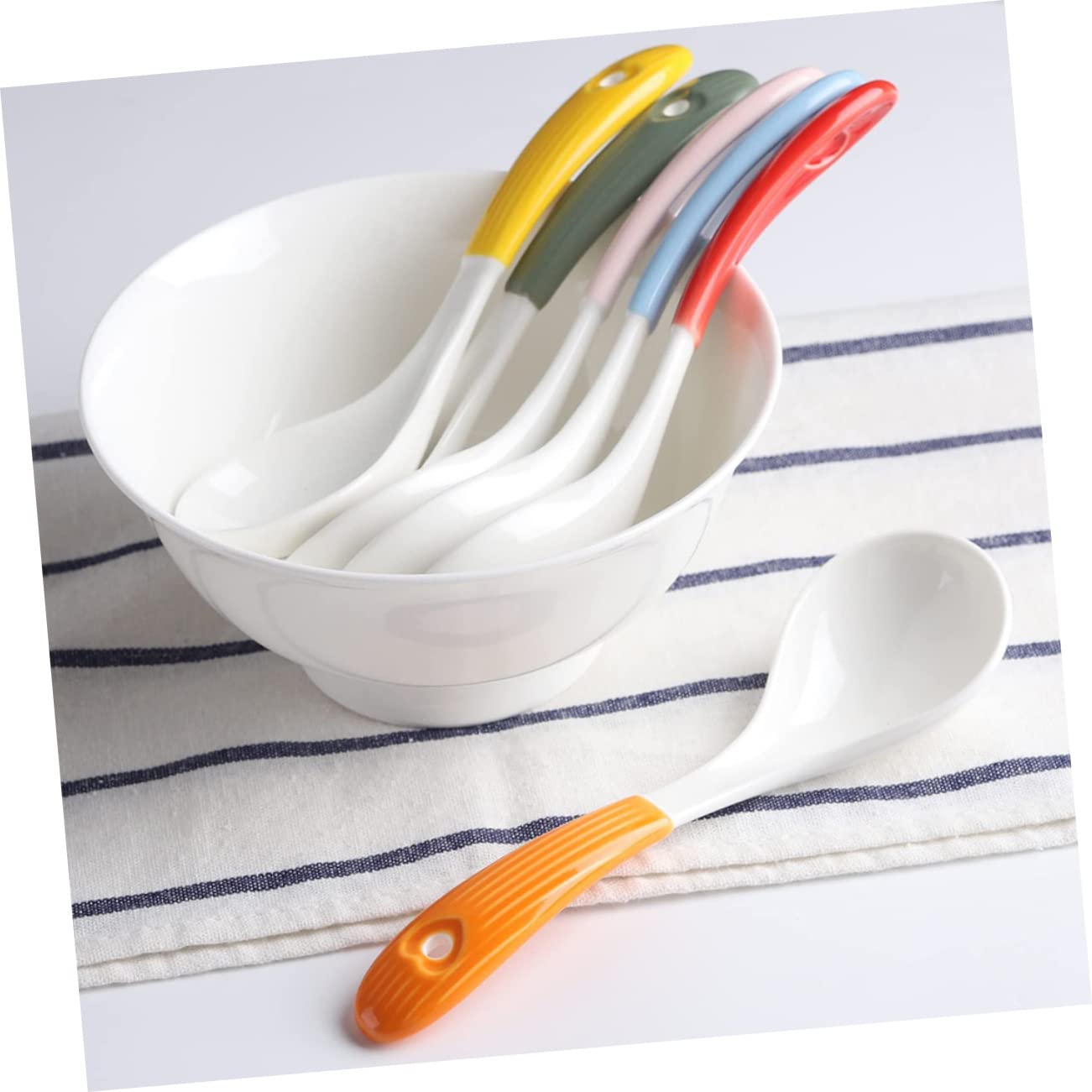 GLEAVI 6piezas Cucharas Soperas De Cerámica Cucharas Portátiles Para Gachas De Avena Vajilla De Cerámica Hogar Pequeñas Reutilizables Para Cocina