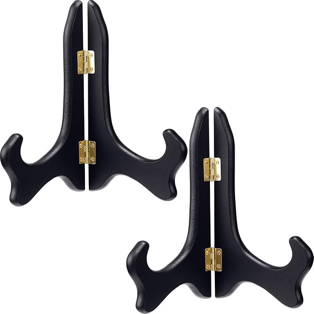 Tatuo 2 Packs Black Wooden Display Stand Plate Holder Easels (8 Inch)