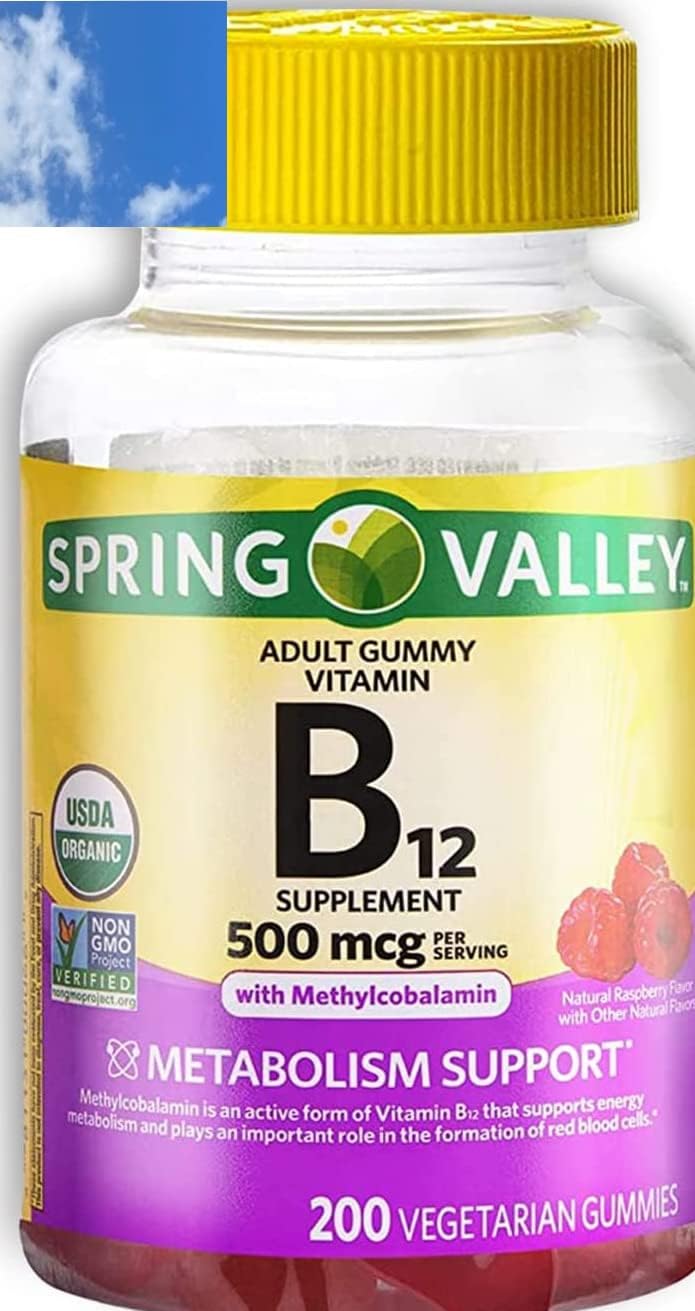 Spring Valley Vitamin B12 Gummy, 500 mcg, 200 Ct + Small Vitamin Box (Color Varies