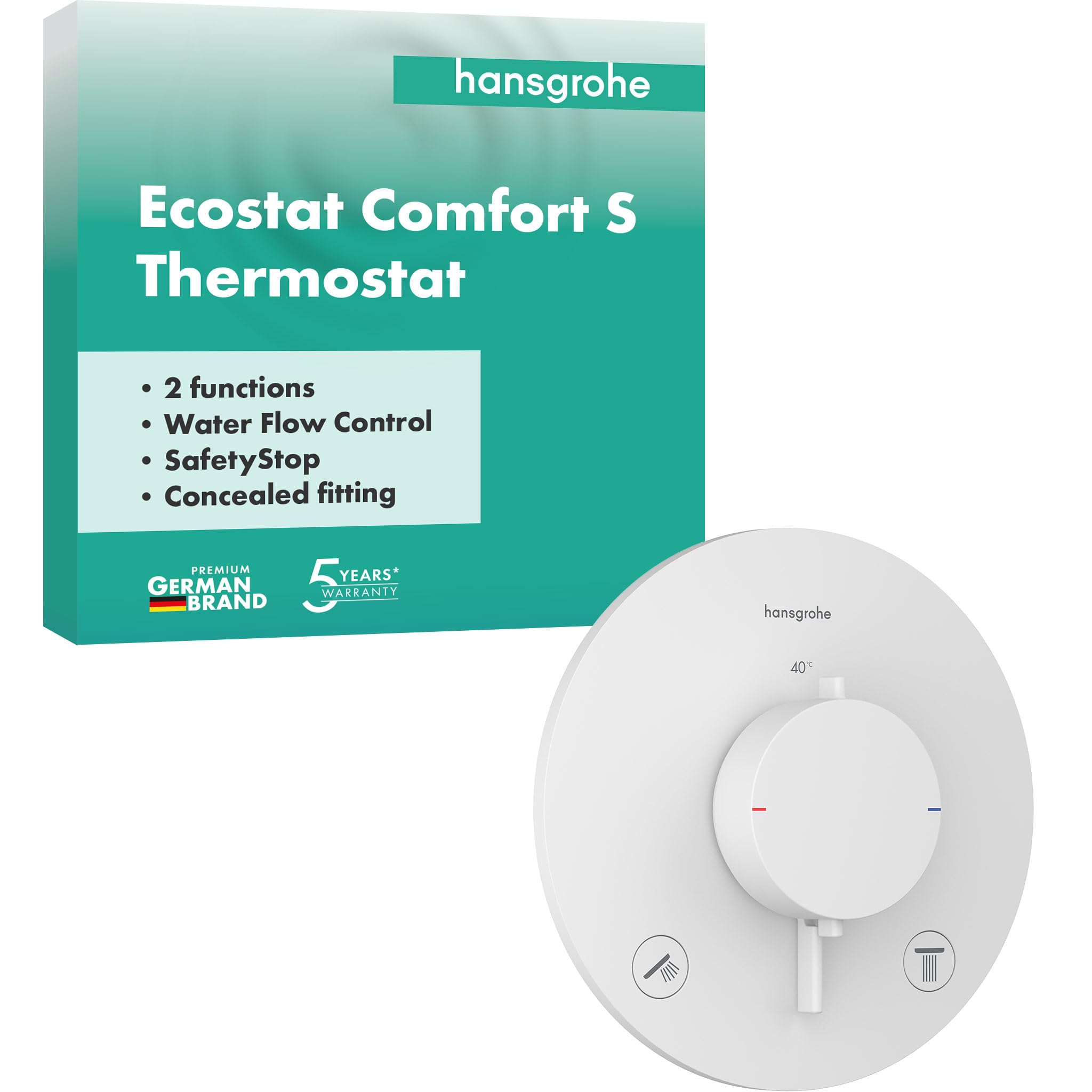 hansgrohe Ecostat Comfort S 33715700 termostat prysznicowy podtynkowy, armatura prysznicowa z blokadą bezpieczeństwa (SafetyStop) w temperaturze 40°C, termostat do prysznica, bateria mieszająca dla 2