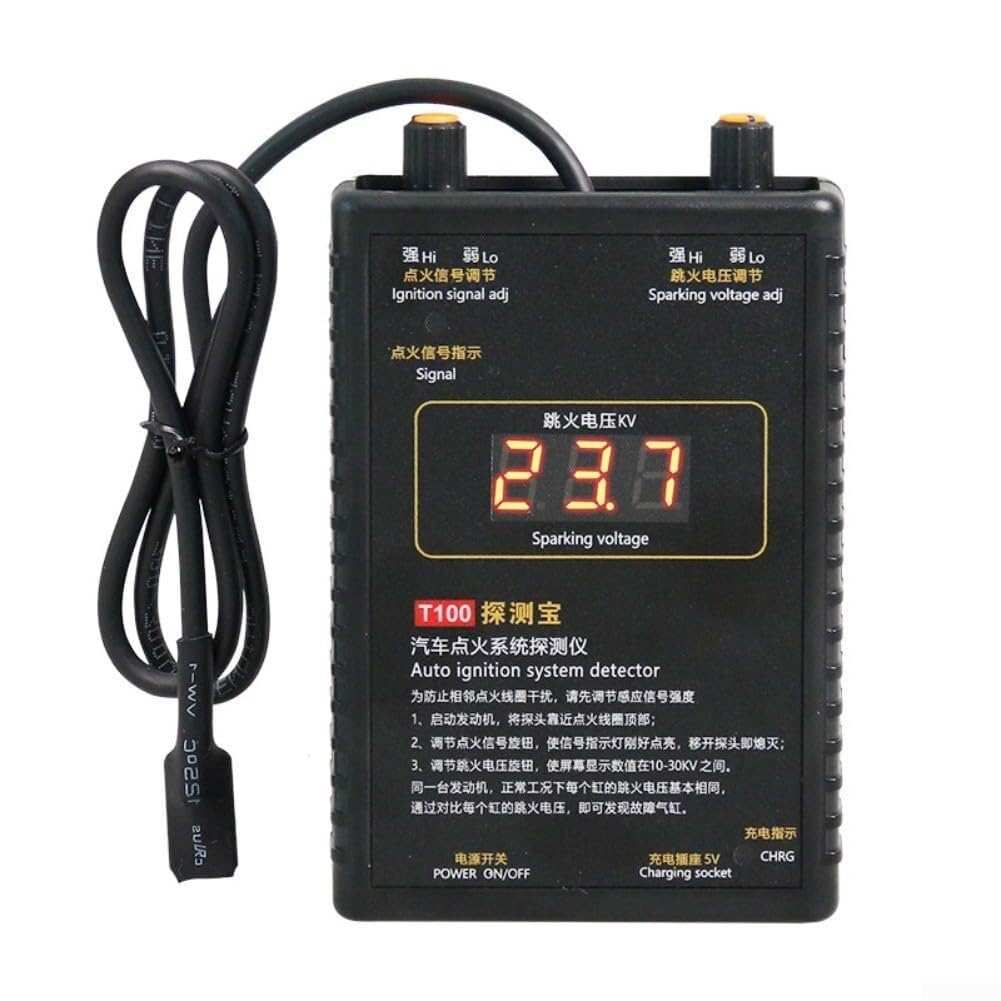 Testador del sistema de encendido del automóvil T100 Analizador de bobina de encendido 0-50kV Detector de tensión de chispa para motores portátiles de 12V 24V y gas natural