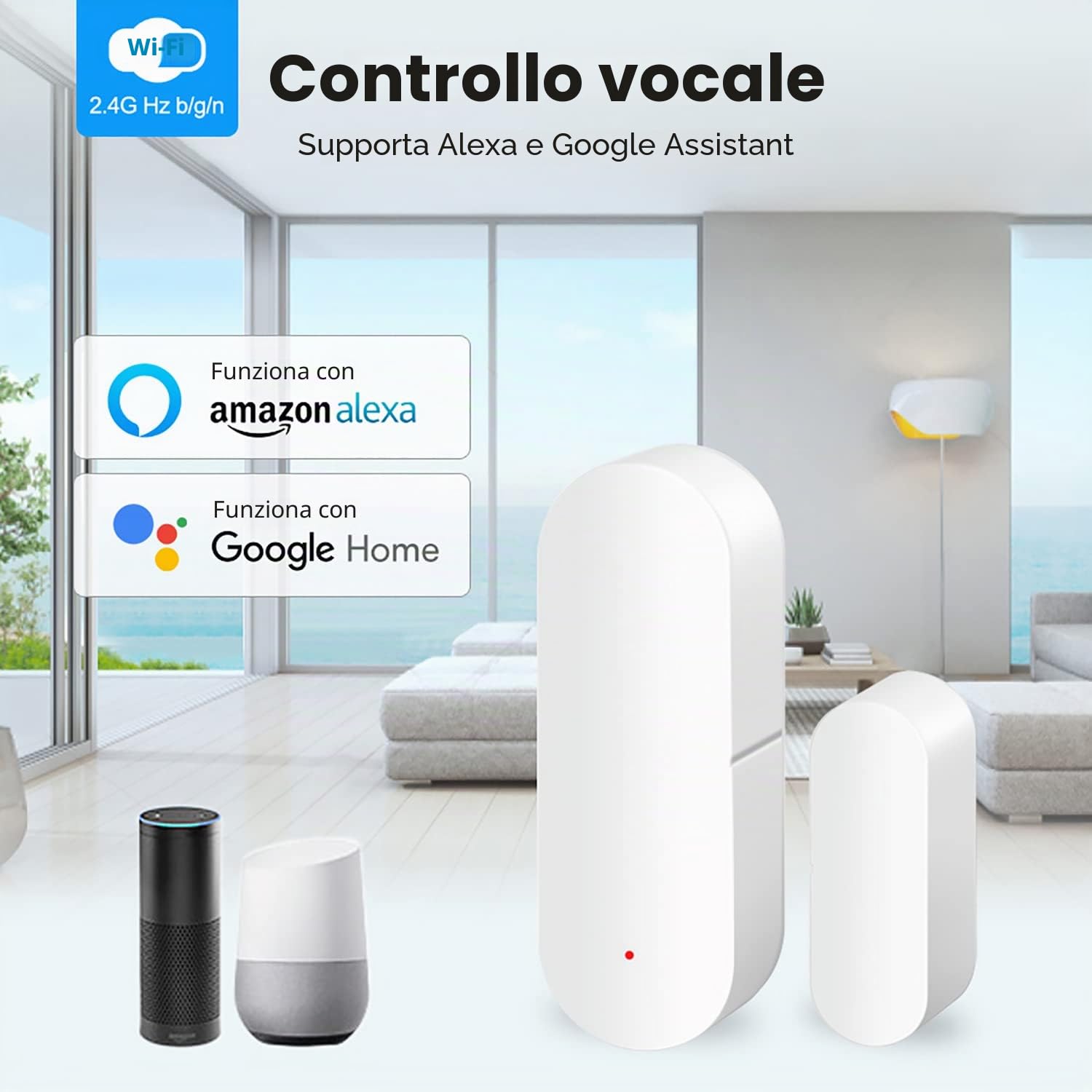 Sensore WiFi per porte e finestre: rilevatori intelligenti, notifiche app, sicurezza domestica compatibile con Alexa e Google