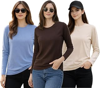 STYLENSE Women’s Regular Fit Plain T-Shirt Spun Cotton Fabric, Soft and Comfortable Everyday Wear (Pack of 3) Size Range S... Price In India