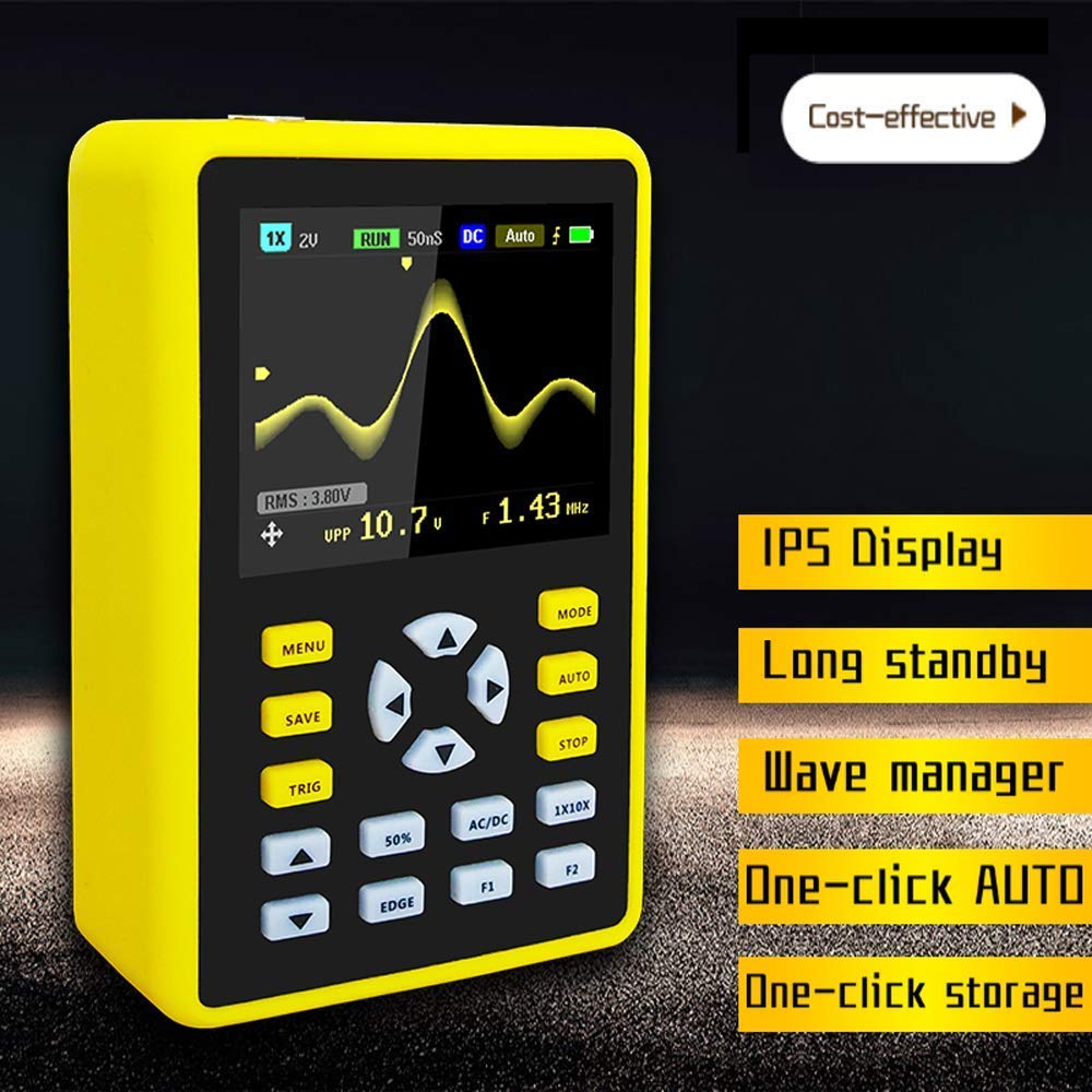 DollaTek Cyfrowy mini oscyloskop, przenośny 2,4-calowy ekran LCD o szerokości pasma 100 MHz i częstotliwości próbkowania 500 MS/s