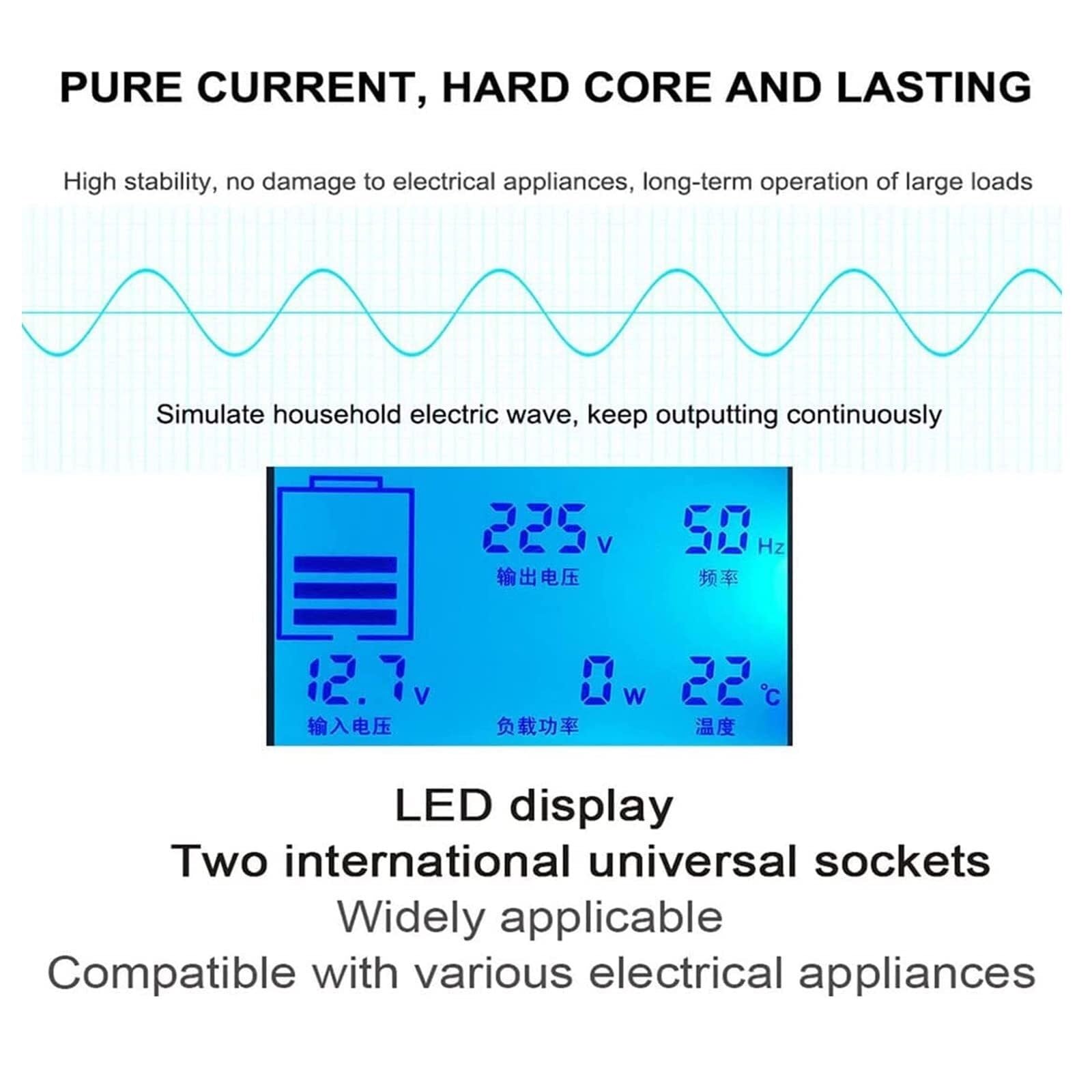 Przetwornica czystej fali sinusoidalnej o dużej mocy DC 12 V-72 V na AC 110 V/220 V z wyświetlaczem LCD do użytku w kamperach, na kempingu i na energię słoneczną(5000W 12Vto110V)