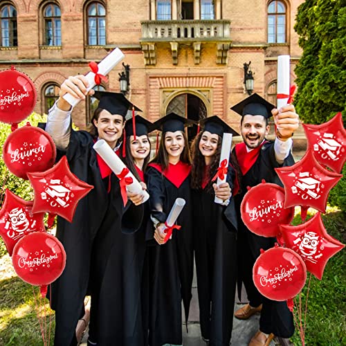 12 Pz Palloncini Laurea Rosso Stelle Scritte