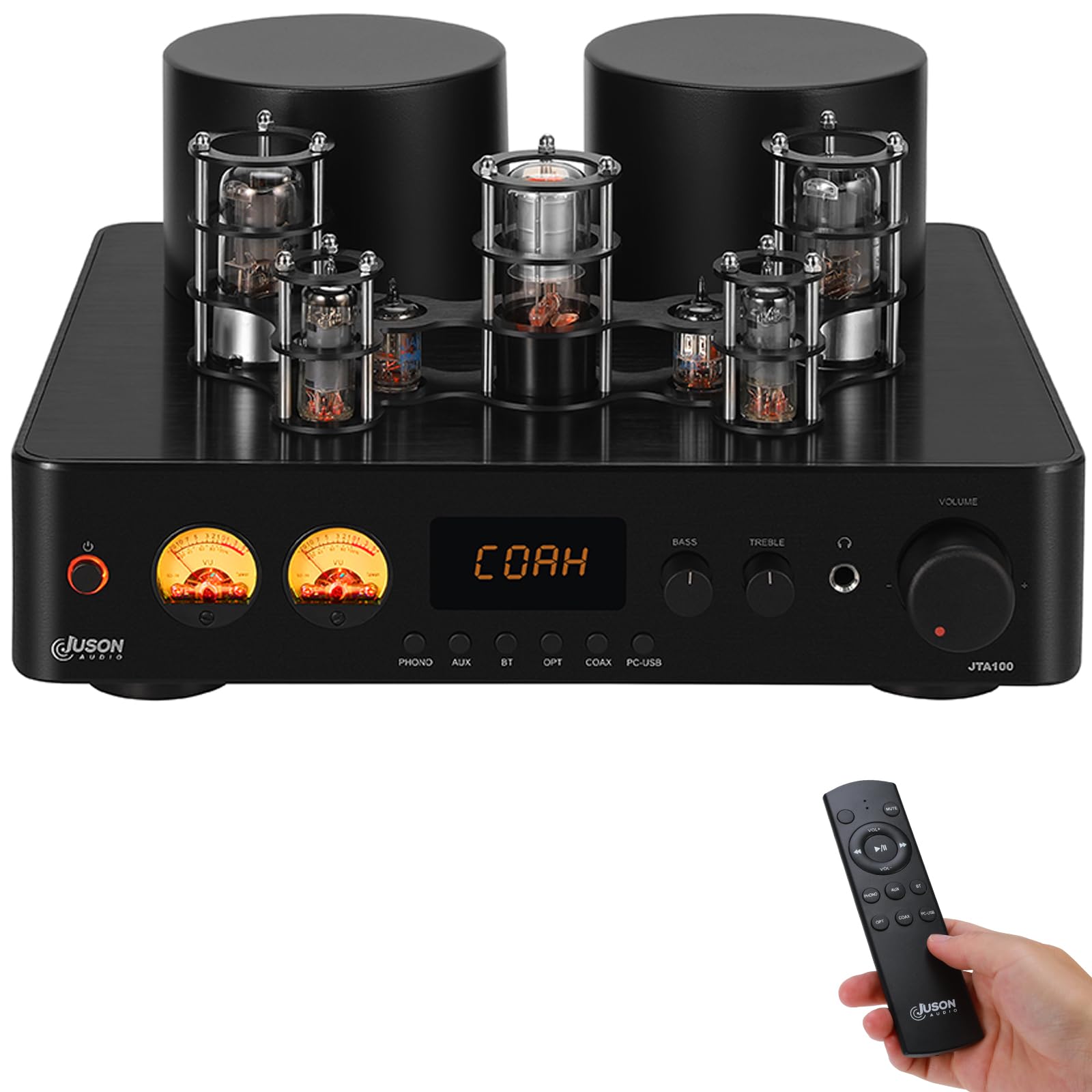 Juson Audio JTA100 200 W Amplificatore valvolare per tubi sottovuoto,ibrido integrato con Phono, BT 5.0 Optimal, ingresso RCA RCA e uscita cuffie 2.1CH Class AB HiFi Home Audio Amp per giradischi