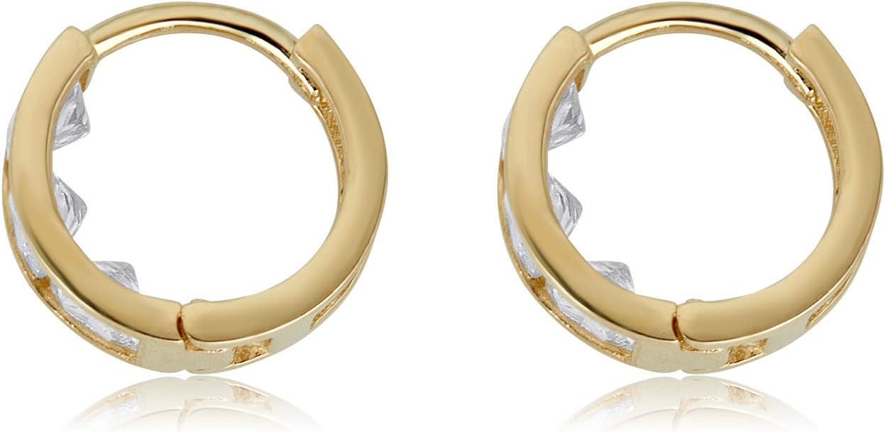AVORA 14K Yellow Gold 9mm Simulated Diamond CZ Huggie Hoop Earrings