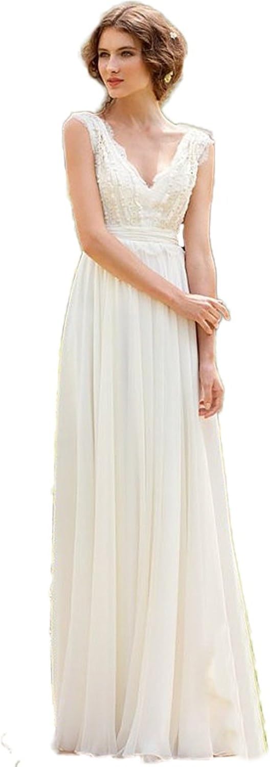 VIPbridal Vintage Bohemian Lace Beach Wedding Dresses Simple Chiffon Boho Bridal Gown