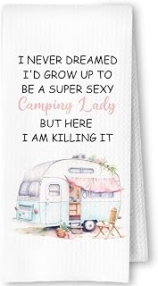 Pink Funny Camping Kitchen Towels, Camper Gifts for Women Dish Tea Towels for Kitchen Decor, Gifts for Camping Lovers Decorative Hand Towel for Bathroom, 16x24 Inch
