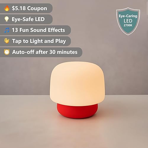 Miniatura 3 de Touch & Tap - Luz nocturna de hongos para niños, lámpara de silicona suave con efectos de sonido, LED amigable con los ojos, carga inalámbrica,