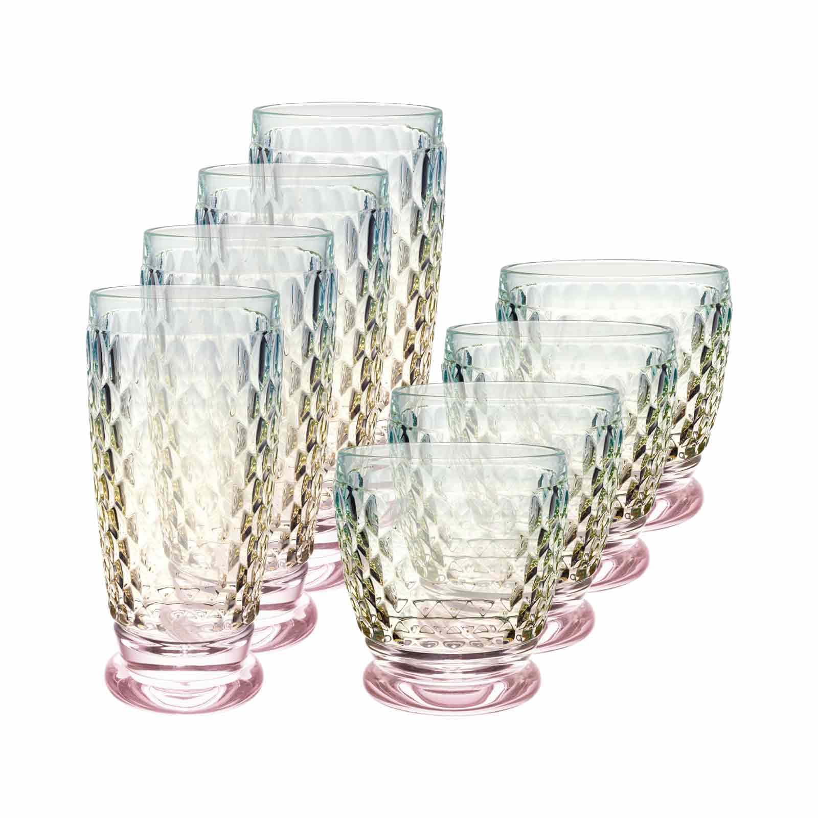 Villeroy & Boch Boston Pearl Longdrink- und Wasserglas-Set, 8-teiliges Trinkgläser-Set, Bunt Schimmernd, Spülmaschinenfest, Bunte Gläser, Kristallglas
