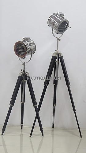 NauticalMart Lámpara decorativa vintage industrial reflector teatro escenario proyector trípode lámpara de pie - Juego de 2