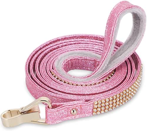 PetsHome Dog Leash, Pet Leash, [Bling Rhinestones] Premium PU Leather