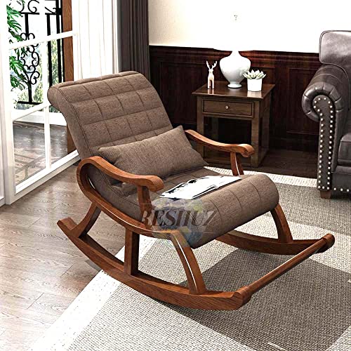 Image of Sun Wood Art Rocking Chair /Colonial Chair /Traditional Armchair /Tropical Exotic Sheesham Wood /Antique Rocking /Modern Appearance Chairs Color Brown.
