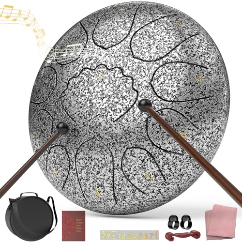 Image of Rain Drum for Outside Garden, 8 Inches 11 Notes Steel Tongue Drum, Waterproof Meditation Rain Chime, Musical Instruments for Adult Gift with Bag, Music Book, Mallets (Star Sliver)