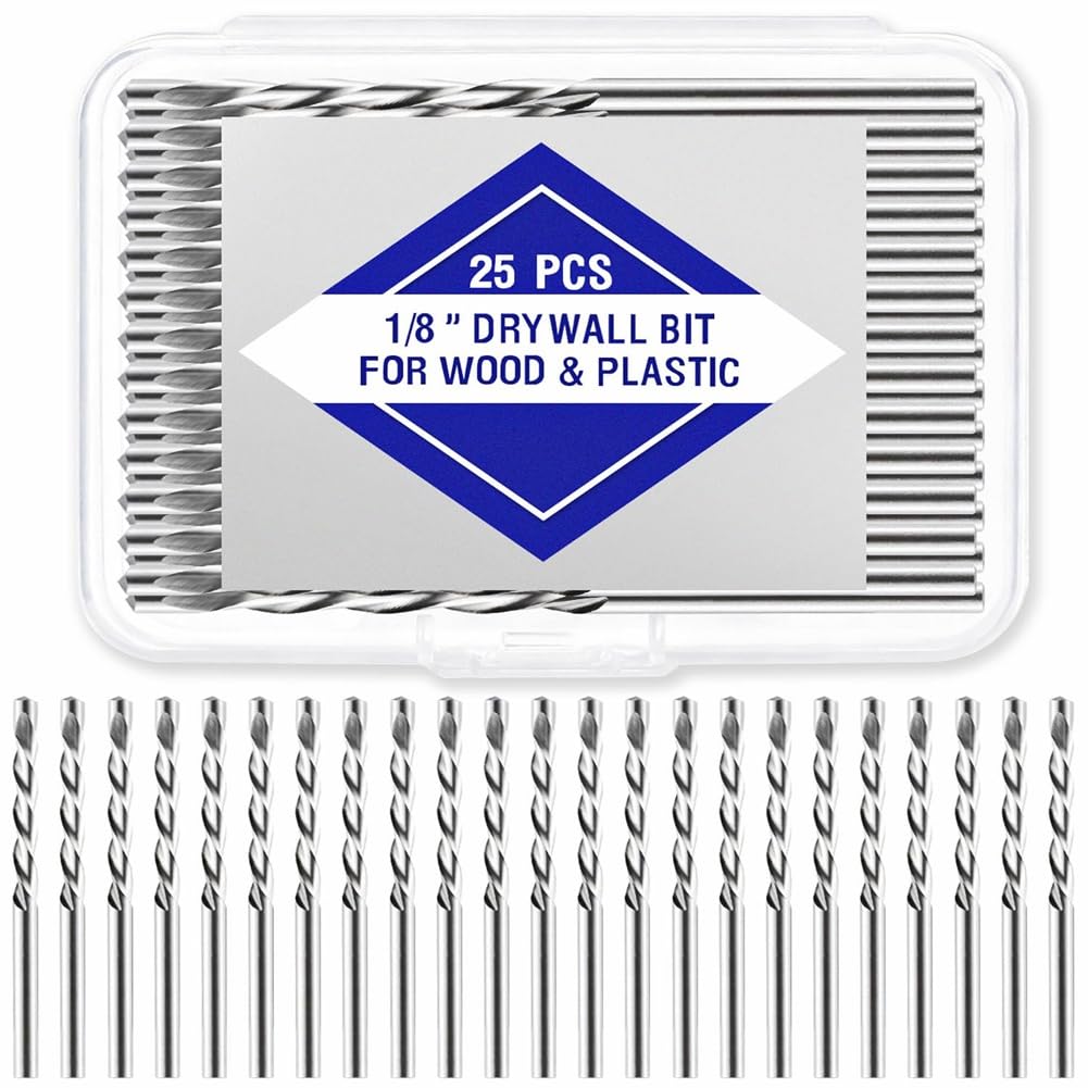 Jnchdghwa As Shown 25 Pcs Drywall Cutting Bit, 1/8 Inch Spiral Saw Tip Cutting Bits,Steel Drywall Cut Out Bit,For Gypsum Board Drywall