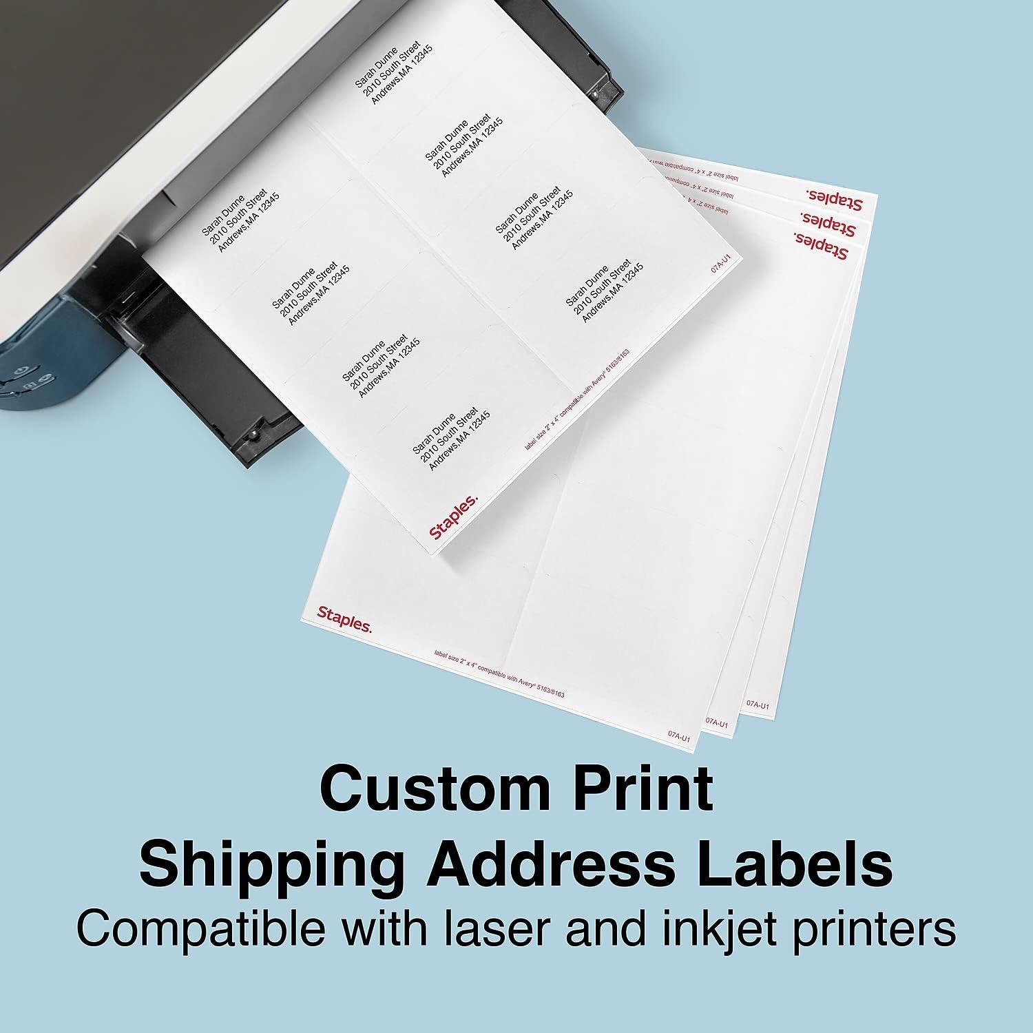 Staples Laser & Inkjet Shipping Labels, 2 x 4 Inch, White, Permanent Adhesive, 10 Labels per Sheet, 5,000 Labels per Carton